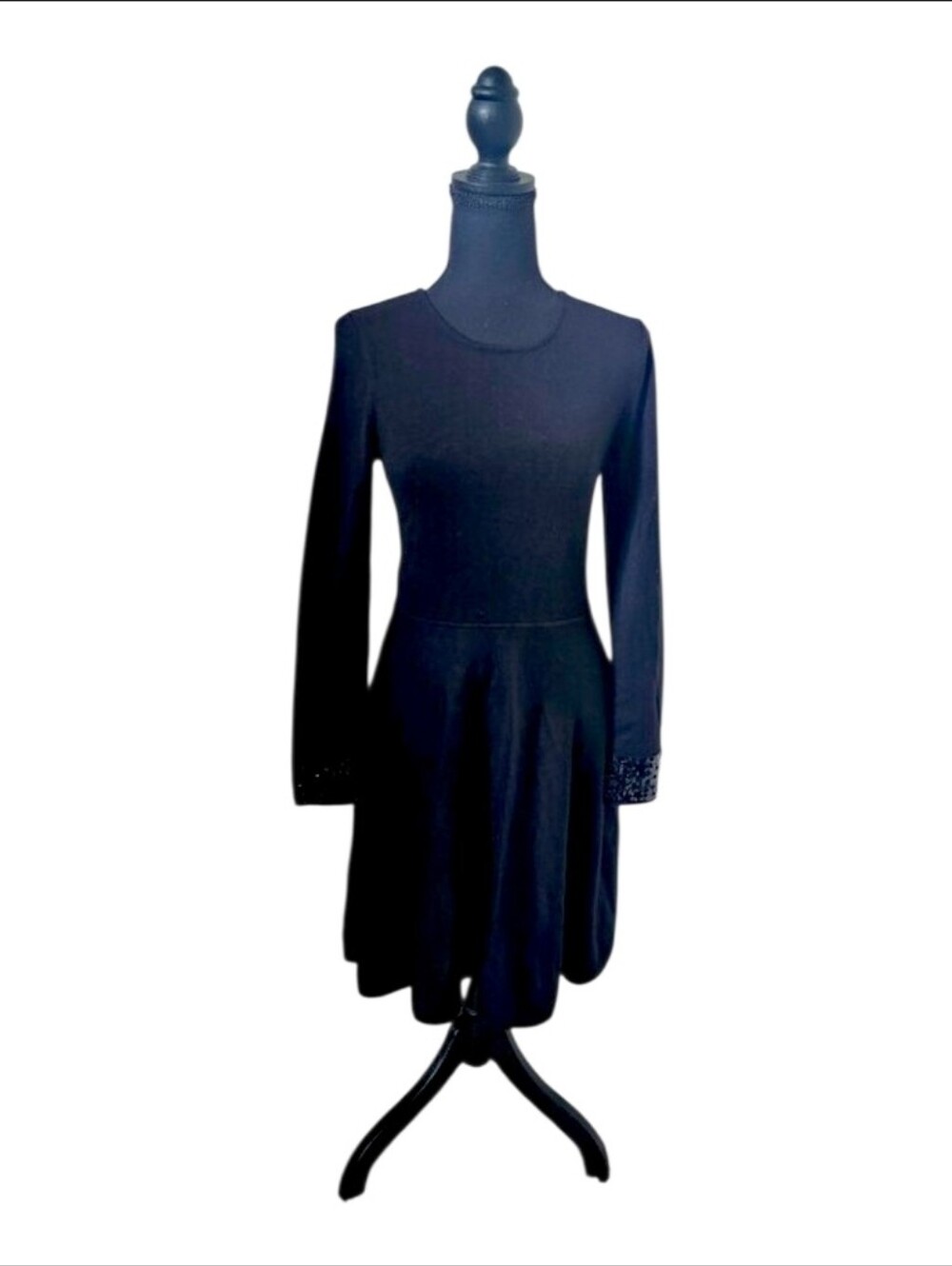 JW Jason Wu Black Knit Sequin Long Sleeve Skater Dress S